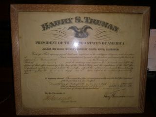 Harry S.  Truman 1949 Postmaster Appointment Doc With Seal,  Signed Framed 17 " ×14 "