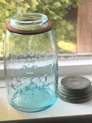 Whittled Ball Blue Keystone Midget Pint Mason Fruit Jar 1858 2