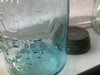 Whittled Ball Blue Keystone Midget Pint Mason Fruit Jar 1858 6