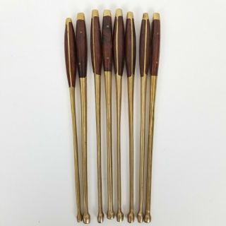 8 Vintage Mid Century Modern Cocktail Swizzle Stirrer Sticks Wood Look/ Brass