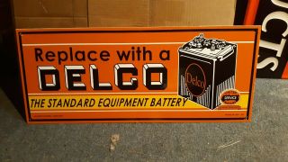 " Delco Battery " Double Sided Porcelain Dealer Sign,  (dated 1949),