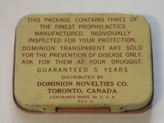Dominion Transparent Condom Tin Toronto Canada 2