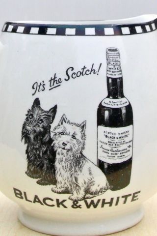 Vintage C1930s Black & White Whisky Scottie Scottish Terrier Pict Jug Pitcher