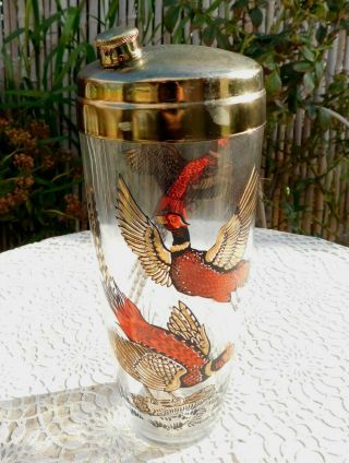 Vintage 50 - 60s Mid Century Mod Hazel Atlas Glass Cocktail Shaker Red 22k Gold Ph