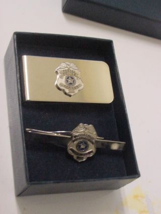 Vintage United States Postal Police Officer Tie Clip And Money Clip - Silver Color