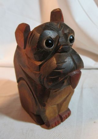 Antique Black Forest Carved Dog Pen Holder W/ Glass Eyes - French Bulldog Boxer