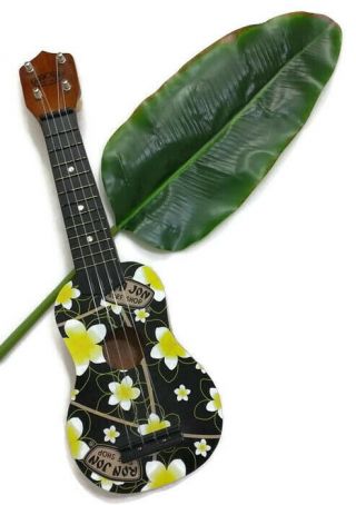 Ron Jon Surf Shop Ukulele Wood Black Mini Guitar Yellow Flower Floral Hawaiian