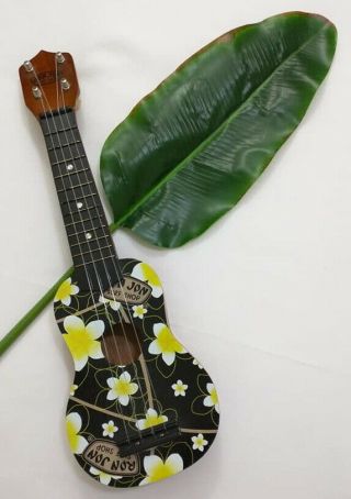 Ron Jon Surf Shop Ukulele Wood Black Mini Guitar Yellow Flower Floral Hawaiian 2