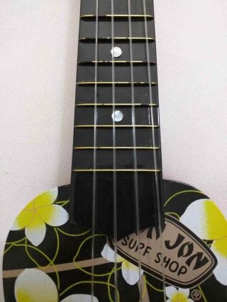 Ron Jon Surf Shop Ukulele Wood Black Mini Guitar Yellow Flower Floral Hawaiian 5