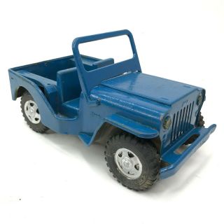 Vintage 1960s Tonka Toys Willys Jeep Wrangler Pressed Steel Blue Paint Job