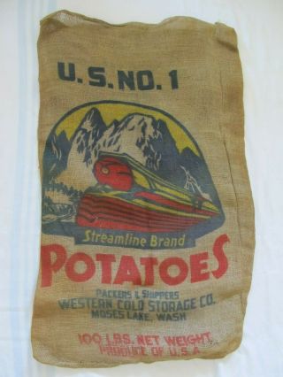 Vintage Burlap Bag Sack Streamline Brand Potatoes Potato 100 Lb Moses Lake Wa