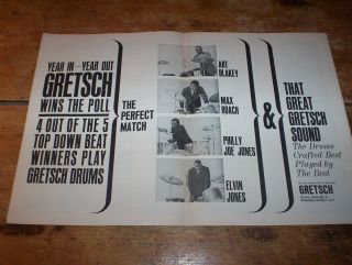 Elvin Jones Max Roach Art Blakey Joe Jones / Gretsch Drums 1963 2 Pg.  Ad Nm -