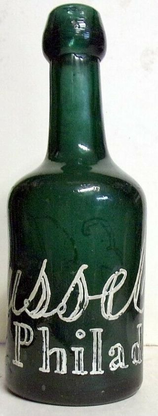 1860 ' s E.  Roussel Dark Emerald Green Squat Blob Top Bottle - Philadelphia,  PA 2