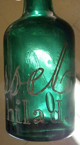 1860 ' s E.  Roussel Dark Emerald Green Squat Blob Top Bottle - Philadelphia,  PA 3