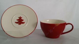Starbucks 2006 Holiday Red Star Cup & Saucer 12 Fl Oz Coffee Tea Mug