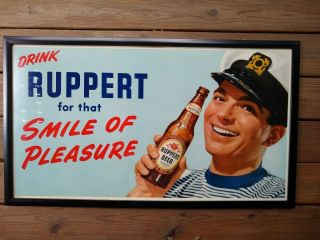 Framed Ruppert Beer Vintage Lithograph Sign,  Large Thick Cardboard,  Ready To Hang