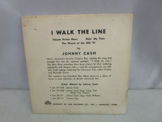 Vintage SUN RECORDS JOHNNY CASH I WALK THE LINE 45rpm Sun EP 113 6