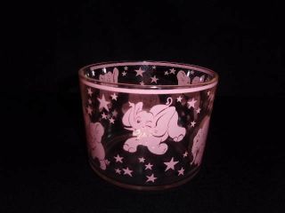 Vintage Anchor Hocking Pink Elephants Glass Ice Bucket Barware