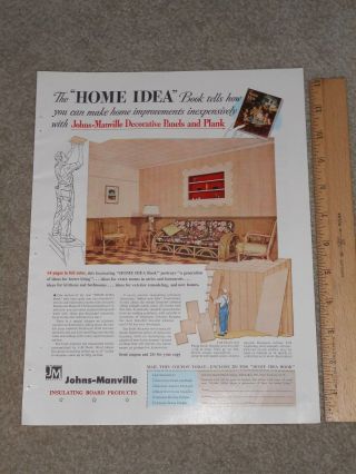 1950 Johns - Manville Decorative Panels & Plank Asbestos Flexboard Full Page Ad