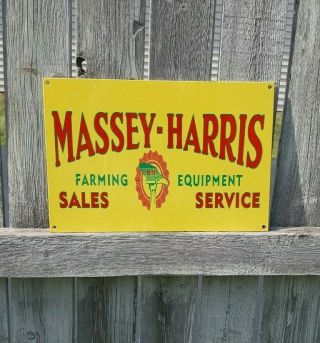 Massey Harris Heavy Metal Sign Farm Sales Agriculture Tractor Barn Vintage