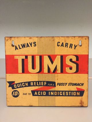 Vintage Tums Antacid Metal Advertising Counter Display Rack 1950’s Nr Laxative
