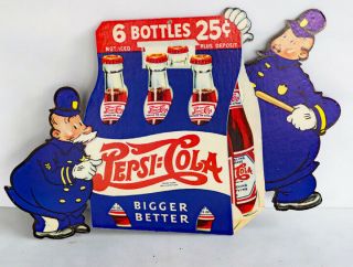 Vintage Pepsi Cola Store Display Cardboard 2 Sided Sign Cops
