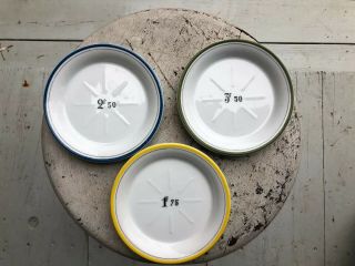 3 True Vintage French Bistro Tip Bill Plate Absinthe Franc Yellow Blue Green