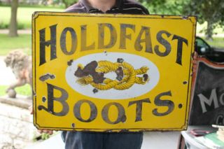 Rare Vintagen C.  1920 Holdfast Boots Shoes Store Gas Oil 24 " Porcelain Metal Sign