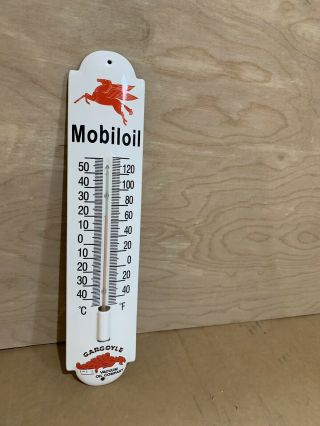 Mobil Mobiloil Thermometer Gas Oil Porcelain Advertising Sign