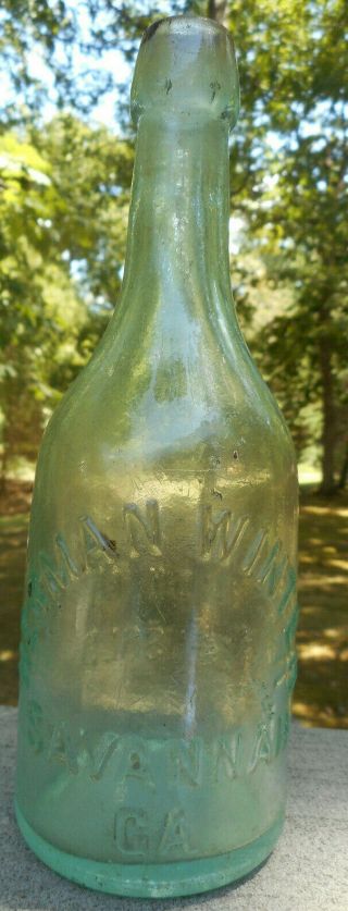 1880s Blob Top Squat Beer Soda Bottle Herman Winter Savannah,  Ga