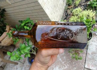 Antique J.  A.  Gilka Berlin 8 - Sided Honey Amber Kummel Liquor Bottle Late 1800’s