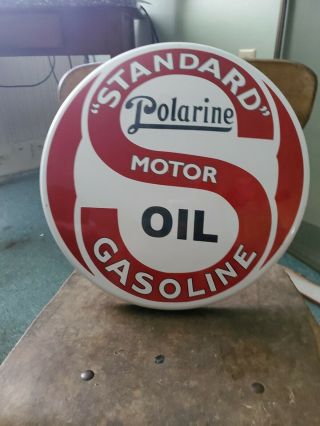 Large Vintage Standard Polarine Motor Oil & Gas Dome Porcelain Gas Pump Sign