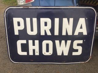 Antique Purina Chow Feed Chicken Dog Cat Farm Cow Horse Advertising Sign Tin Big