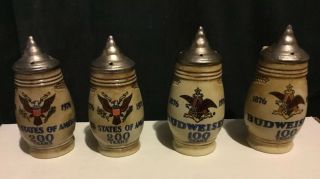 Budweiser 100th Anniversary S&p Shakers And Matching Usa Bicentenial S&p Ceramar