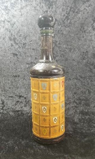Vintage Italian Lion Crest Leather Wrapped Glass Bottle Decanter