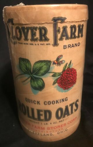 Vintage Clover Brand Rolled Oats Container 1lb Box Flower & Honey Bee On Box