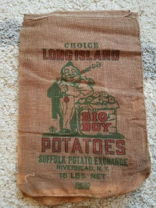Vintage Burlap Feed Sack Big Boy York Potato Bag 15lb 1930s
