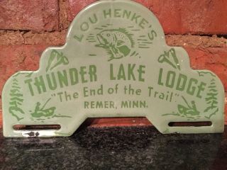 Porcelain Thunder Lake Lodge License Plate Tag Topper Sign Green 10 " X 6 "