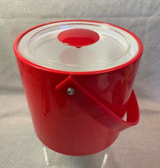 Vintage Georges Briard Cherry Red Ice Bucket With Red Handle