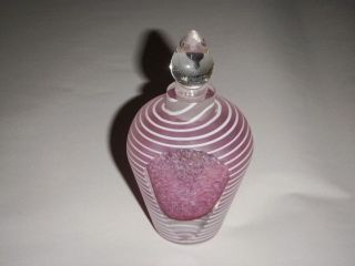 Murano Pink Satin Speckled Striped Cut Glass 6 Sided Perfume Bottle With Stopper