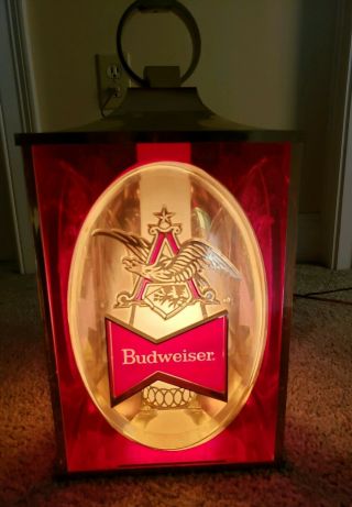 Vintage 1968 BUDWEISER Beer Hanging Electric Lantern Light Advertising Bar Sign 4