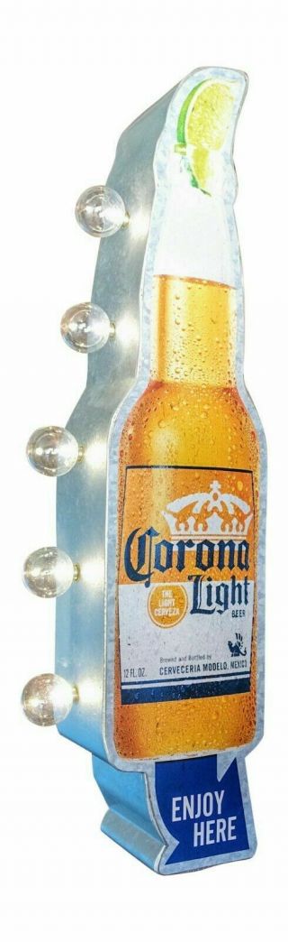 Corona Light Beer Cerveza Bar Double Sided Metal Sign Led Lighted Light Bulbs