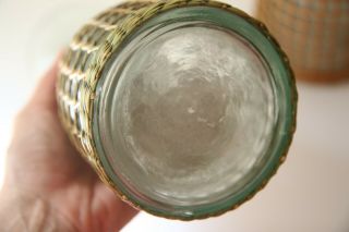 Vintage Seagrass Wrapped Woven Green Glass Wine Carafe Raffia Set 2 Bohemian 5