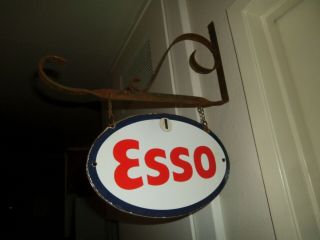 Esso Gas Station Porcelain Sign Double Sided W/hanger