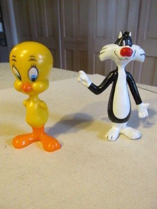 Vintage Tweety Bird Sylvester Statue Set 4 3/4 " Plastic Warner Brothers Sy4