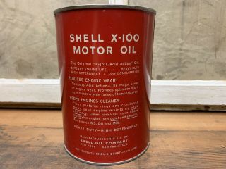 Vintage Shell X - 100 Motor Oil Metal Quart Full Canco Can Gas Advertising 2