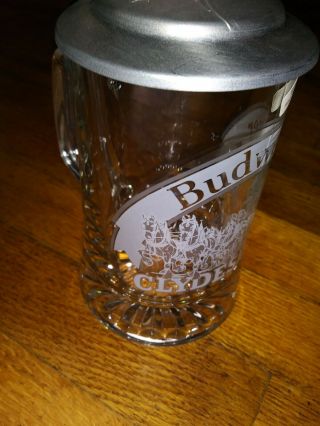 RARE Vintage Budweiser Clydesdales Stein Pewter/Glass Germany Anheuser Busch 4