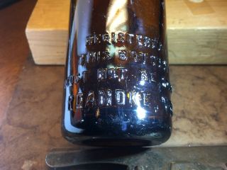 1916 ROANOKE,  VA amber heel script straight side Coca - Cola bottle lbs 10 4