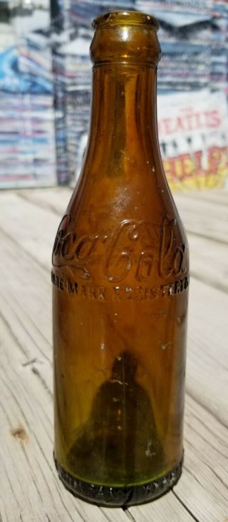 Rare Canadian Amber Straight Sided Coca - Cola Soft Drink Bottle.