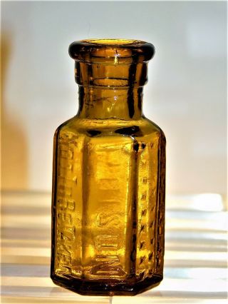Antique Bottle Rare 1\ 2 Oz Citron Yellow Amber Coffin Poison Old Bottle 1910 